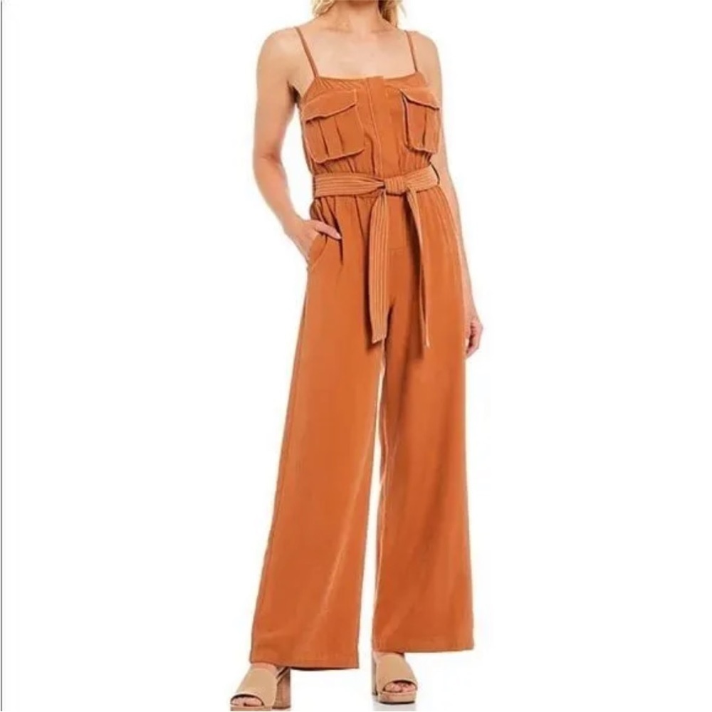A Loves A Top Stitch‎ Sleeveless Square Neck Jumpsuit with tie belt size XS